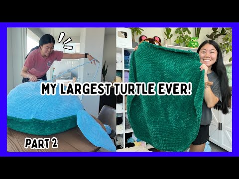 Making My LARGEST Turtle Ever!? 🧶🐢 Finishing The Shell (Over 200 stitches)! Crochet With Me / PT 2