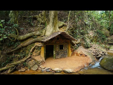 50 Days of Chiseling Rocks to Build an Underground House Under a Giant Tree  Survival Camping Alone
