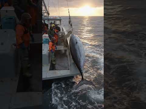 Catching Giant Tuna During Golden Hour 🌊🐟 #tunafish  #fishingboat #fishingship #fishingvessel