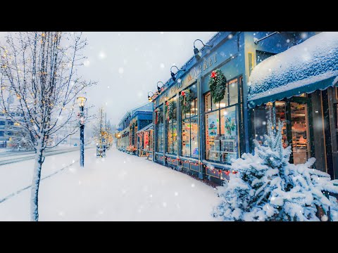 Snowfall Walk in Ogunquit, Maine (4K) | Beautiful Place by the Sea (Binaural Audio - Relax)