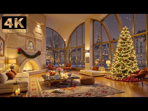 4K Cozy Apartment with Relaxing Christmas jazz  Peaceful Christmas Eve Ambience for Gathering