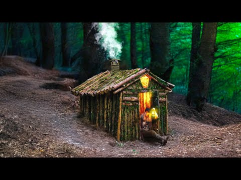 Building a Warm and Cozy Forest Hut for Survival, Log Cabin, Bushcraft, Survival 
