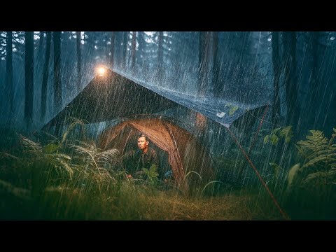 CAMPING HEAVY RAIN in the forest || RELAXING CAMPING HEAVY RAIN