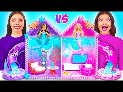 One Colored House Challenge Barbie vs Bratz Mermaids | Crazy Challenge