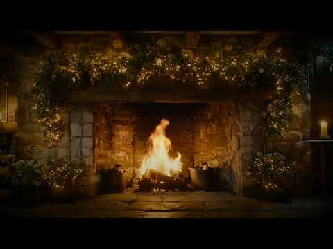 Rustic Yule Fireplace | Crackling Fire & Winter Wind Sounds | Cosy Solstice Ambience