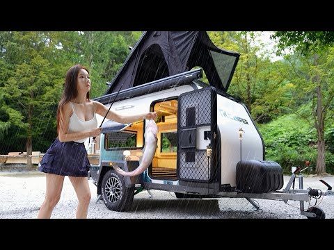 FISHING AND CAMPING IN A TWO BEDROOM CARAVAN IN THE RAIN ☔ RV Trailer camping