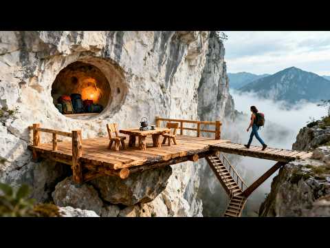 I built a shelter on a sheer cliff 1500m high in an unbelievable 30 days. Survival, bushcraft