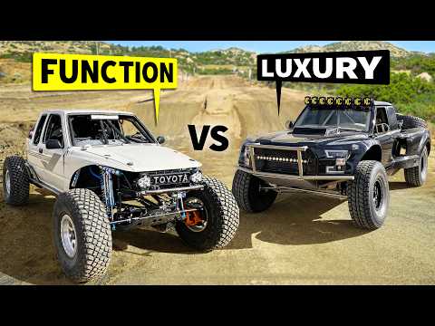 Budget vs Luxury in Dirt Drag Racing! LS7-swapped Ultra4 Toyota vs Ford Ranger Luxury Prerunner