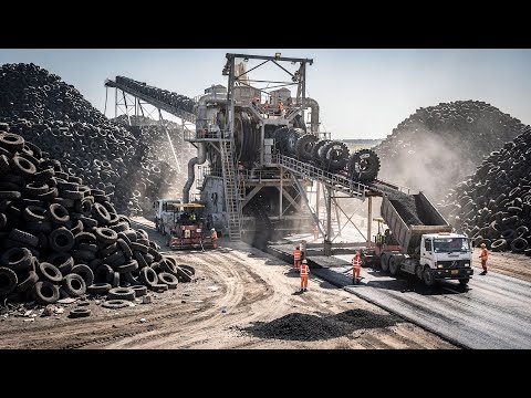 Inside the Tire Recycling Factory – How Millions of Old Tires Become Asphalt Material (Full Process)