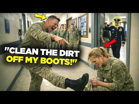 "Clean My Boots!" He Shoved Her Down — Seconds Later, His Commander Walked In and Saluted Her