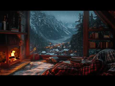 Cozy Winter Cabin: Crackling Fireplace & Soothing Snowstorm Sounds for Restful Sleep