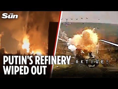 Massive FLAMES engulf Russian oil plant after Ukraine drone strike