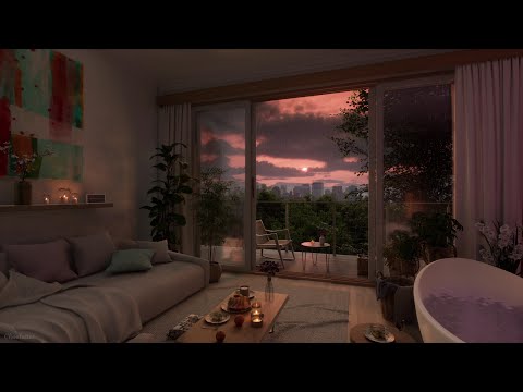 Cozy Evening Sunset Ambience With Sun Shower | Rain, Crickets, Water Sounds