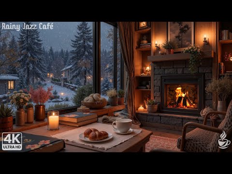 Soft Winter Jazz Music 🎷 Relaxing Coffee Shop Ambience & Fireplace | Deep Sleep