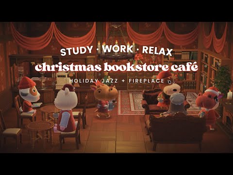 Cozy Christmas Bookstore Café 🎄 1 Hour Holiday Jazz 🎁 Fireplace Ambience | Study Music | Work Aid