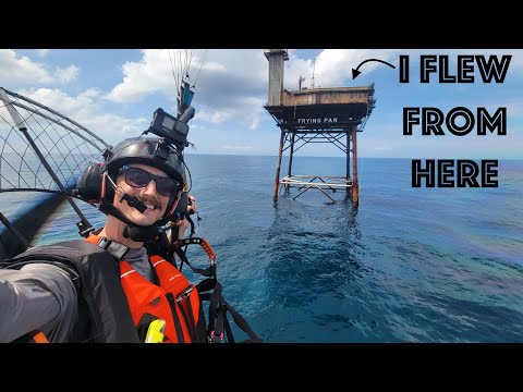 Flying Paramotor from Frying Pan Tower across 32.5 Miles of Ocean! Making History!