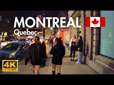 MONTREAL QUEBEC NIGHTLIFE | DOWNTOWN MONTREAL CANADA WALKING TOUR 4K