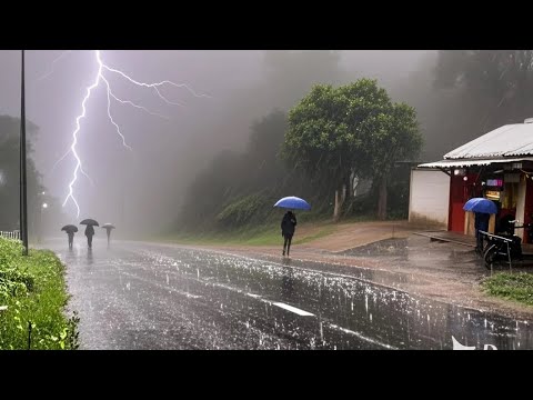 Heavy rain and thunderstorm in rural Village||sounds for sleeping😴