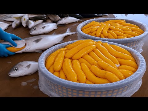 Amazing Mullet Cutting Skills & Roe Processing – Taiwan Street Food Factory Tour