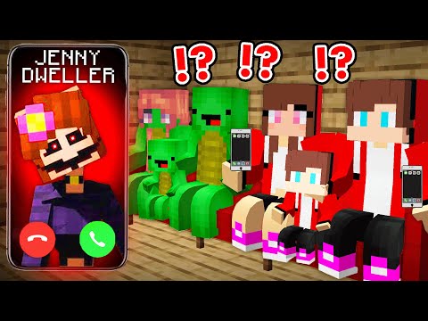 Scary Jenny Dweller Call JJ and Mikey Family at Night in Minecraft - Maizen ?!