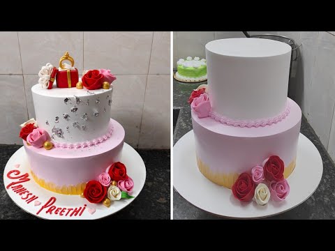 Satisfying and Easy Two Tire Engagement Ceremony Cake |Two Step Flowers Engagement Cake Recipe