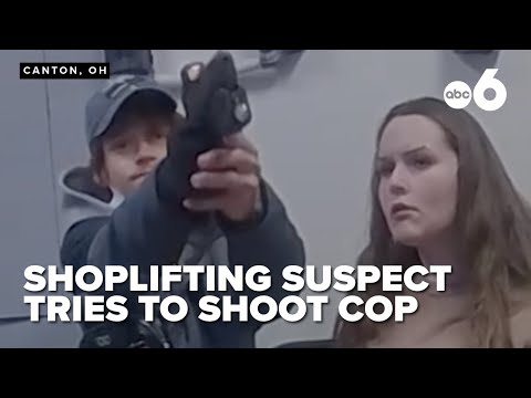 Gun jams as shoplifting suspect attempts to shoot police officer in viral video