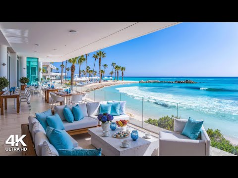 Luxury Beach Villa Ambience 🌊 Happy Bossa Nova Jazz & Sound of Ocean Waves for an Energetic Morning