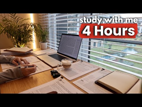 4 HOUR STUDY WITH ME | Background noise, 10 min break, No Music, Study with Merve