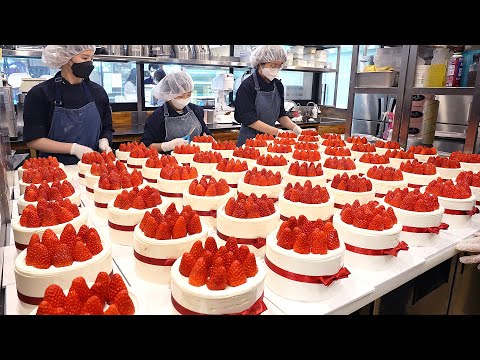 Amazing Best Korean Strawberry cake mass making process - Korean street food