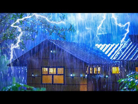 Heavy rain and very strong thunder on the night road⚡Storm sounds to sleep💤