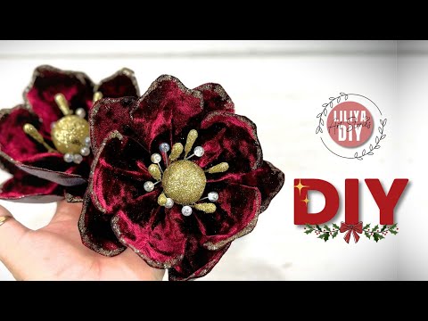 Декоративные бархатные цветы для новогодних украшений DIY
