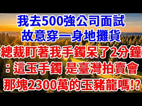 我去500強公司面試，故意穿一身地攤貨，總裁盯著我手鐲呆了2分鐘，問：這玉手鐲，是臺灣拍賣會上那塊2300萬的玉豬龍嗎？#思妤說故事#為人處世#生活經驗#情感故事#晚年哲理#說故事#完結文#原創故事