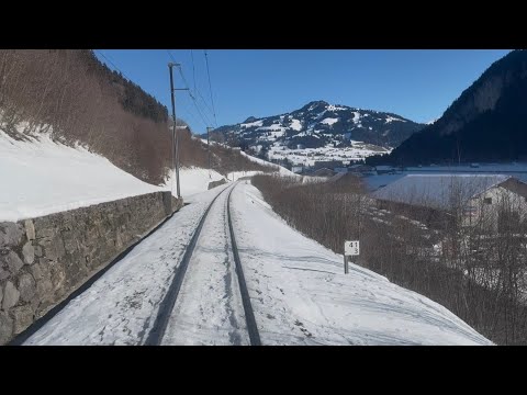 Front View Ride on a Swiss Mountain Train From Chamby to Gstaad
