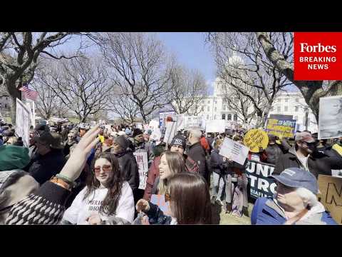 Protesters Take To Providence, Rhode Island's State House As Part Of Nationwide 'No Kings' Protests