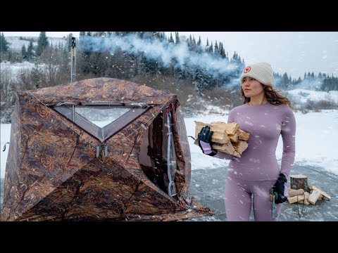 Winter Camping on a Frozen Lake ❄️ Ice Skating ⛸️