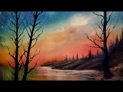 Sunset Lake Oil Painting - Colorful and fun!