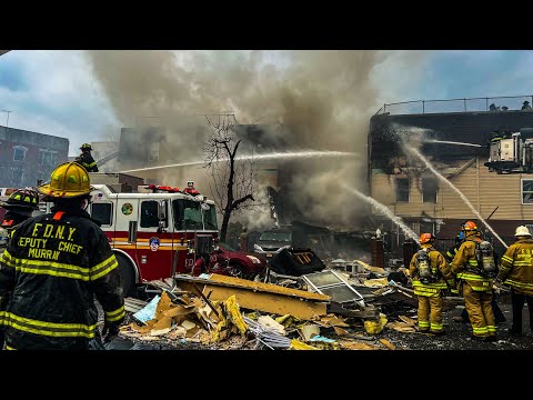 **MAJOR GAS EXPLOSION & COLLAPSE** Heavy Fire in a Row Frame PD - [ BX 10-60 2nd Alarm Box 2335 ]