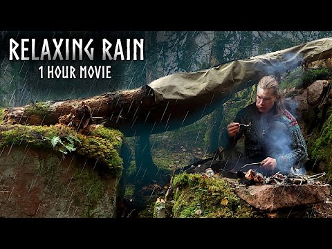 Camping in RELAXING RAIN🌧️1 Hour Bushcraft Movie in Rainy Forests & Sea