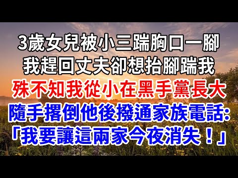 3歲女兒被小三踹胸口一腳，我趕回丈夫卻想抬腳踹我，殊不知我從小在黑手黨長大，隨手撂倒他後撥通家族電話:「我要讓這兩家今夜消失！」#為人處世 #人生感悟 #故事分享 #故事頻道 #情感故事 #婆媳#打脸