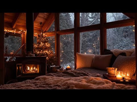 Peaceful Christmas Nights ⛄ Cozy Cabin Ambience, Smooth Holiday Jazz & Warm Fireplace for Relax