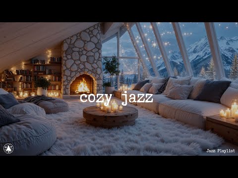 Snow Falls & Piano Jazz Whispers | Cozy Lounge Fireplace for 3 Hours | Relax Focus Calm Cozy Evening