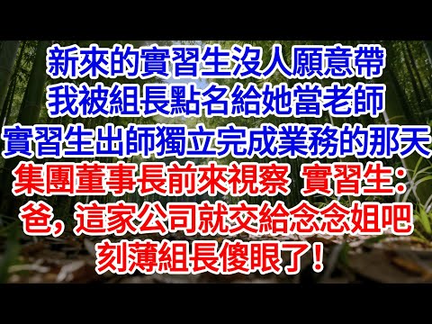 新來的實習生沒人願意帶，我被組長點名給她當老師，實習生出師獨立完成業務的那天，集團董事長前來視察，實習生：爸，這家公司就交給念念姐吧！刻薄組長傻眼了！#為人處世#生活經驗#故事#小說#戀愛#情感#婚姻
