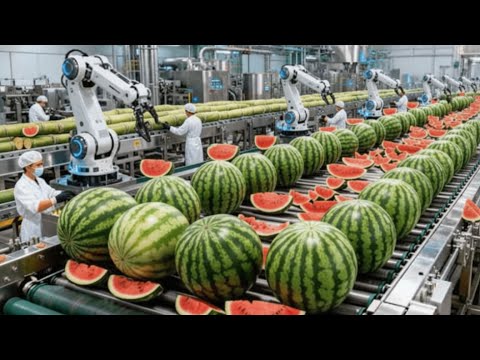 How 100 Tons of Watermelons Become Juice Every Day - Mega Factory