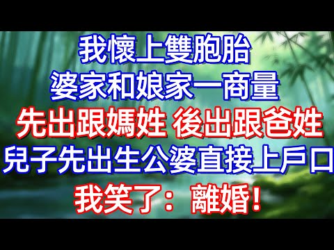 我懷上雙胞胎 婆家和娘家一商量 先出跟媽姓 後出跟爸姓 兒子先出生 公婆直接上户口我笑了:離婚!#情感故事 #生活經驗  #為人處世  #老年生活#故事
