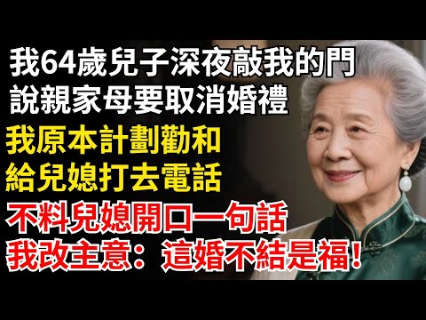 我64歲兒子深夜敲我的門，說親家母要取消婚禮，我給兒媳打去電話，不料兒媳開口一句話，我改主意：這婚不結是福！#晚年生活#中老年生活#為人處世#生活經驗#情感故事#幸福人生#上了年紀該明白的事