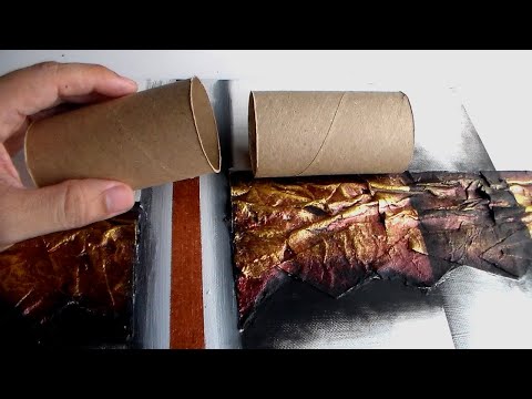 Textured Abstract Painting with Toilet Paper Rolls
