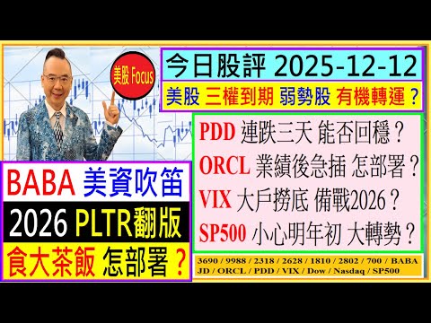 BABA 美資吹笛 2026PLTR翻版 怎食大茶飯？💥/PDD連跌三天 能否回穩？😬/ORCL業績後急插 怎部署😅/VIX大戶撈底 備戰2026💪/SP500小心明年初大轉勢😜/2025-12-12