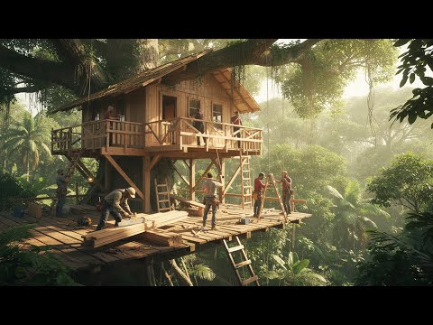 Building a huge TREEHOUSE in the JUNGLE | start to finish