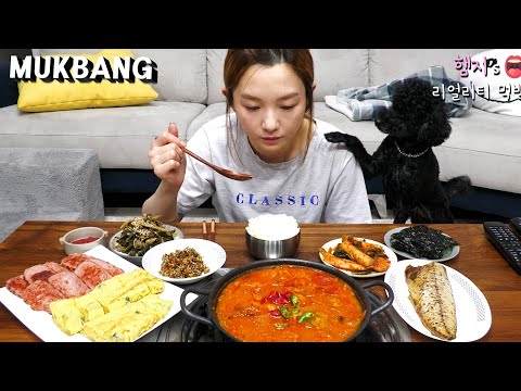 Real Mukbang:) HAMZY’s Home Style Meal ★ Tuna & Kimchi jjigae, Egg Roll, Grilled Mackerel and MORE!!