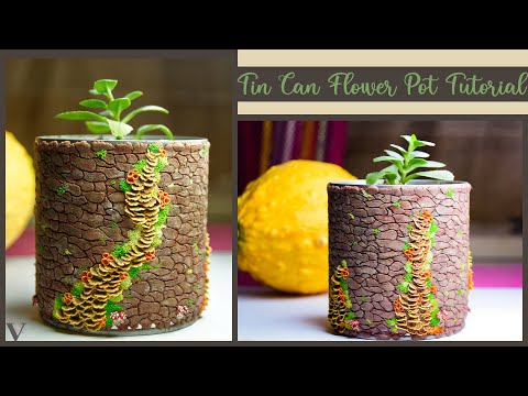 Tree Bark Tin Can Flower Pot Tutorial-Polymer Clay